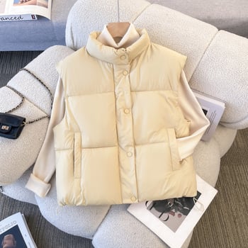 Vestă din bumbac pentru femei, guler înalt, umplutură groasă, Winter 2025, Stil elegant pentru naveta zilnică