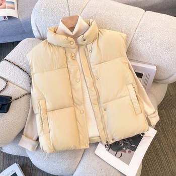 Vestă din bumbac pentru femei, guler înalt, umplutură groasă, Winter 2025, Stil elegant pentru naveta zilnică