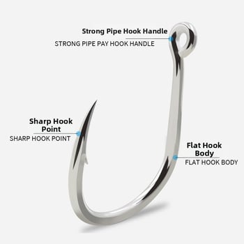 Vaslemez horog, nehéz terhelésű, szúrós, korrózióálló, tengeri horgászat hajóval – tonhal