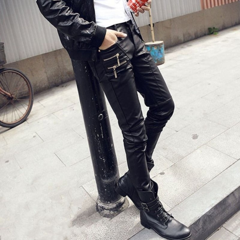 PU bőrnadrág motorkerékpárhoz, karcsú fazon, középmagas derekú, tavasz 2025