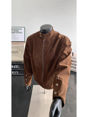 Férfi velúr dzseki álló gallérral és cipzárral, oldalsó zsebek, poliészter 30-50%, őszi 2025