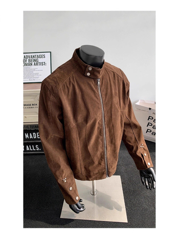 Férfi velúr dzseki álló gallérral és cipzárral, oldalsó zsebek, poliészter 30-50%, őszi 2025