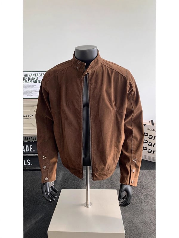 Férfi velúr dzseki álló gallérral és cipzárral, oldalsó zsebek, poliészter 30-50%, őszi 2025