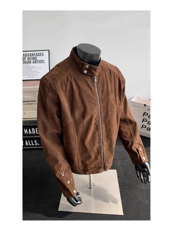 Férfi velúr dzseki álló gallérral és cipzárral, oldalsó zsebek, poliészter 30-50%, őszi 2025