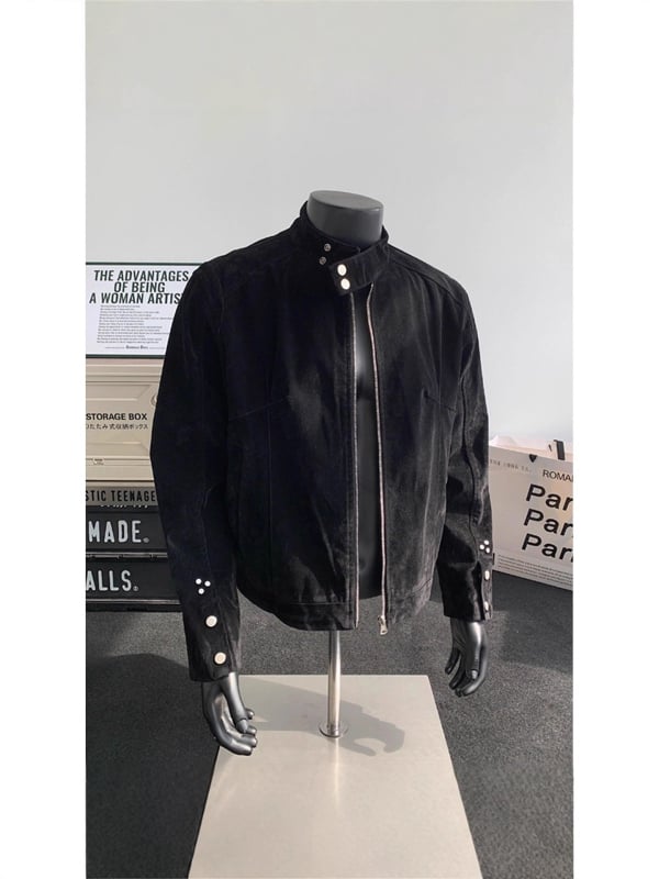 Férfi velúr dzseki álló gallérral és cipzárral, oldalsó zsebek, poliészter 30-50%, őszi 2025