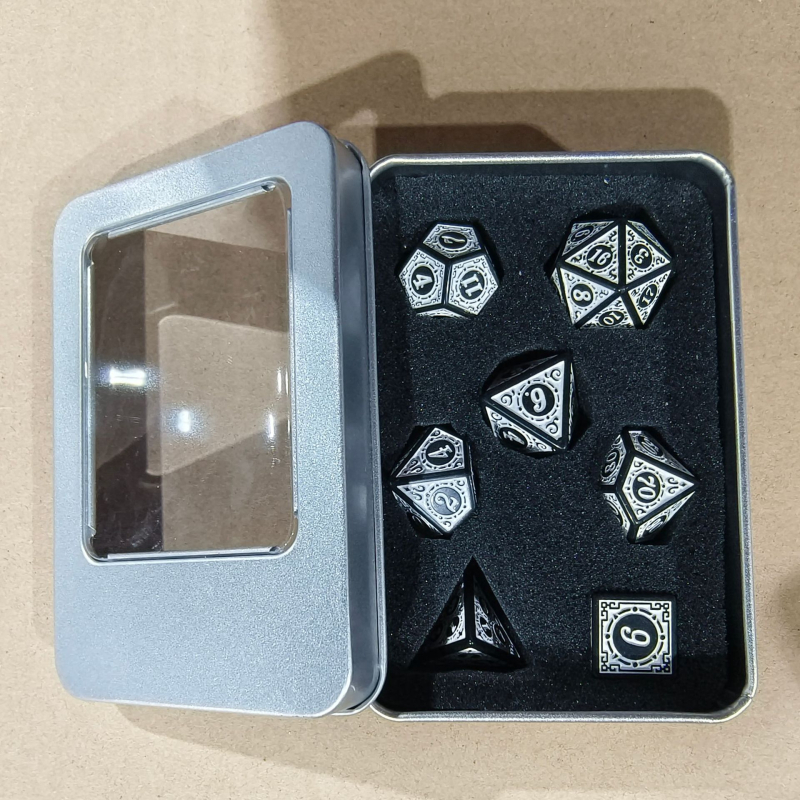 Akrilne kocke set s 4/6/8/10/12/20 stranama, fillet stil, pakiranje u metalnoj kutiji, 100 setova po kutiji