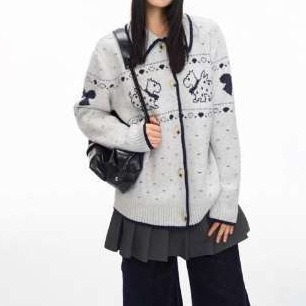 Kötött kardigán Fair Isle mintával, akril-spandex keverék, rever gallér, hosszú ujjú, lazán szabott