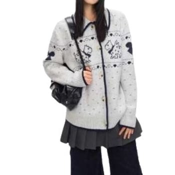 Kötött kardigán Fair Isle mintával, akril-spandex keverék, rever gallér, hosszú ujjú, lazán szabott