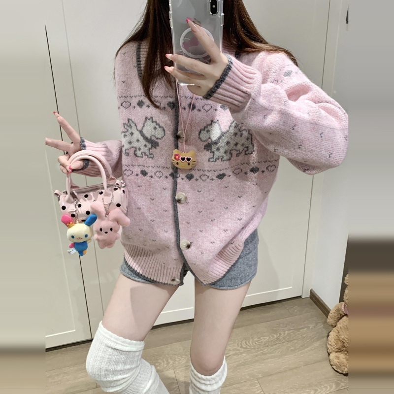 Kötött kardigán Fair Isle mintával, akril-spandex keverék, rever gallér, hosszú ujjú, lazán szabott