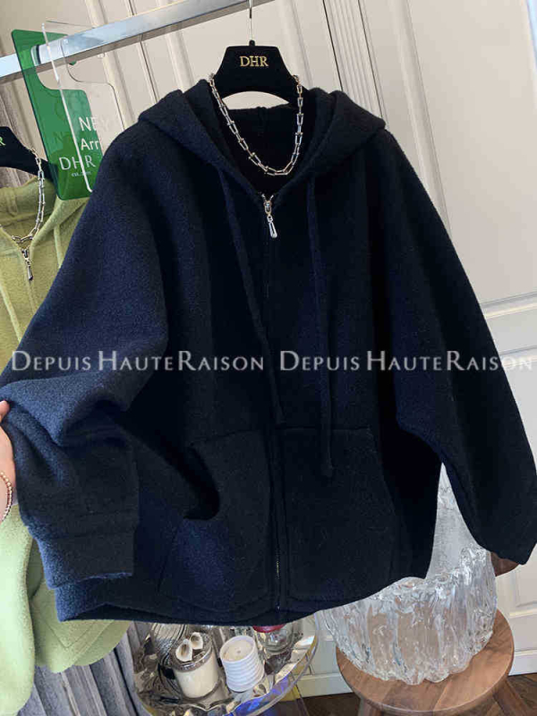 Kardigán kapucnival kötött pulóverrel, cipzárral, hosszú ujjú, közepes vastagságú, pamut 30–50% keverék, 2025 tavasz