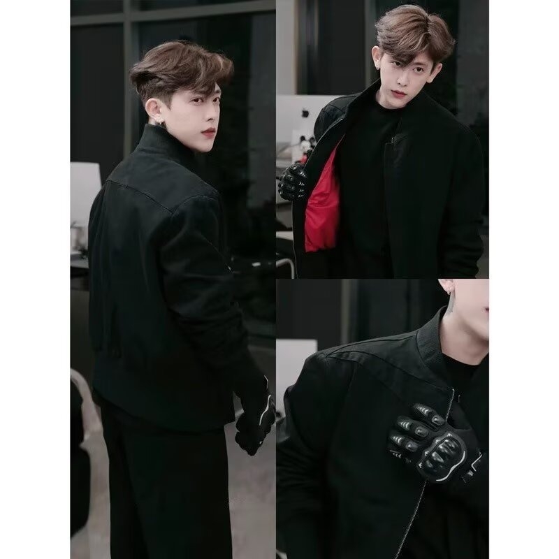 Férfi rövid dzseki dekonstrukciós szabással, kapucnival, cipzárral, 3D patch zsebekkel, poliészter/poliamid keverék anyag