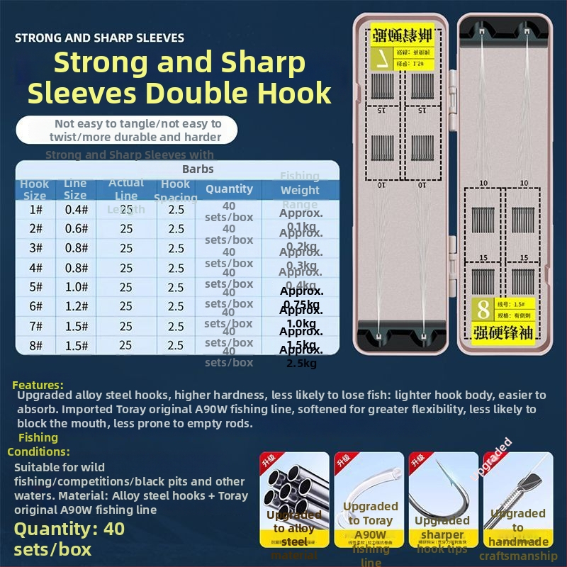 Pontyhorgász horog – kettős horog, készre kötött készlet, anti-összefonódás, rövid előke