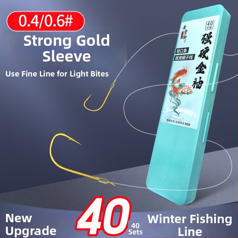 40 darabos készlet vékony előkéshez – kettős horog, arany hüvelyek, horogok barbes és barbless változatban, kárászhoz patakban