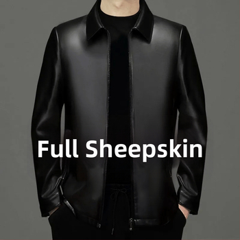 Férfi bőrdzseki juhbőrrel, galléros, elülső cipzár, őszi 2024 megjelenés