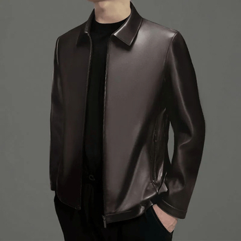 Férfi bőrdzseki juhbőrrel, galléros, elülső cipzár, őszi 2024 megjelenés