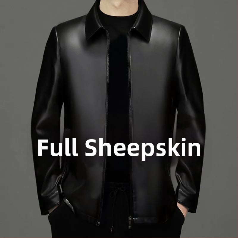 Férfi bőrdzseki juhbőrrel, galléros, elülső cipzár, őszi 2024 megjelenés