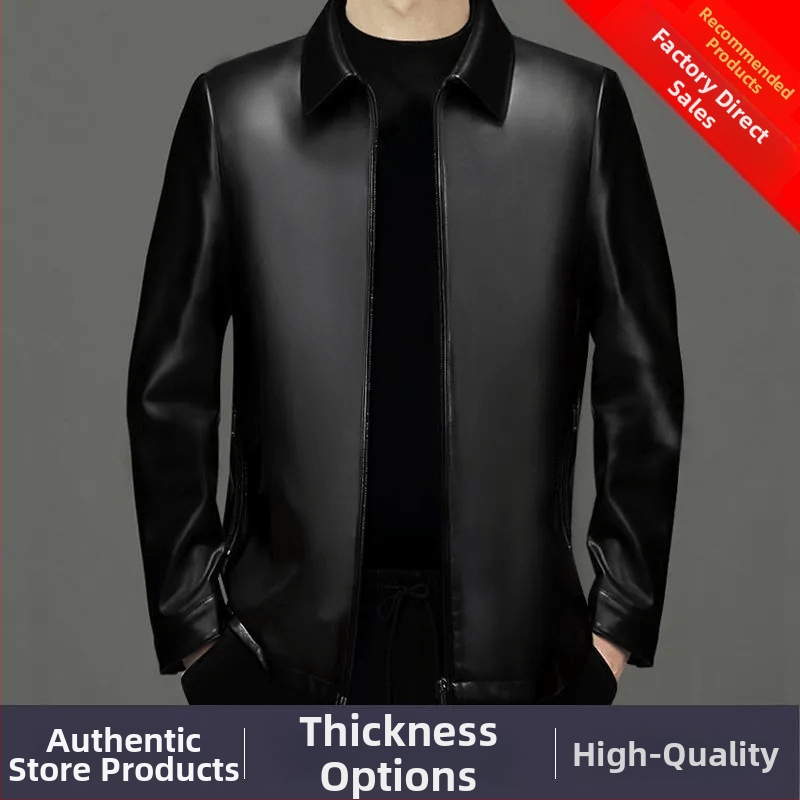 Férfi bőrdzseki juhbőrrel, galléros, elülső cipzár, őszi 2024 megjelenés