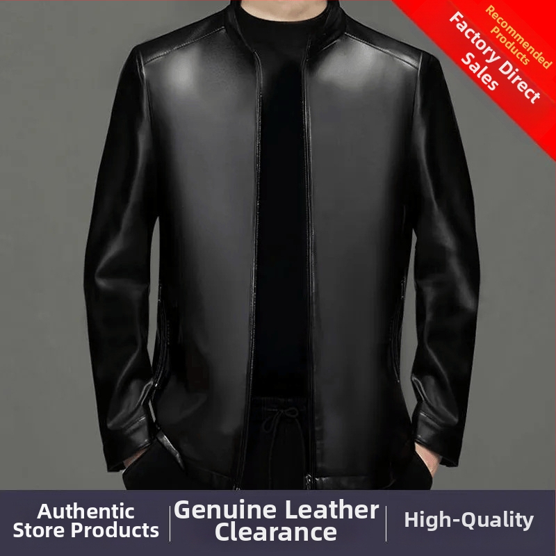 Férfi bőrdzseki juhbőrrel, galléros, elülső cipzár, őszi 2024 megjelenés