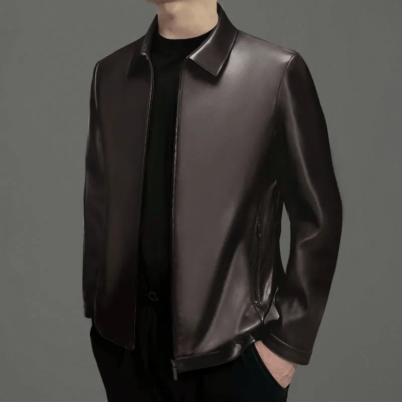 Férfi bőrdzseki juhbőrrel, galléros, elülső cipzár, őszi 2024 megjelenés