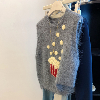 Női ujjatlan mellény kapucnival, kerek nyakú, laza szabású, kötött acril- és poliészter anyag