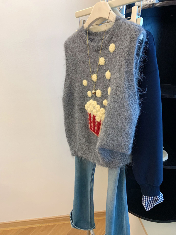 Női ujjatlan mellény kapucnival, kerek nyakú, laza szabású, kötött acril- és poliészter anyag