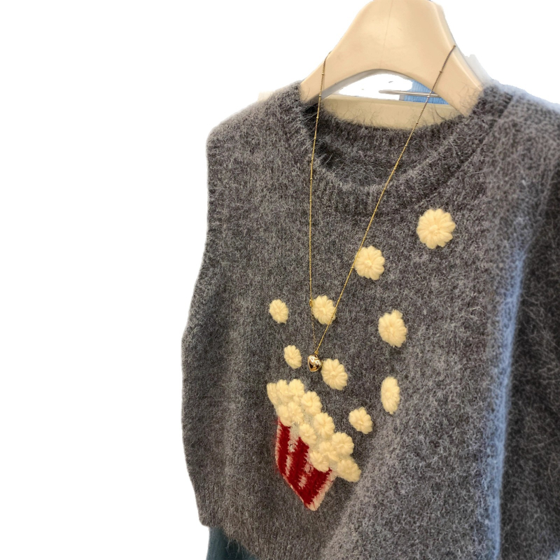 Női ujjatlan mellény kapucnival, kerek nyakú, laza szabású, kötött acril- és poliészter anyag