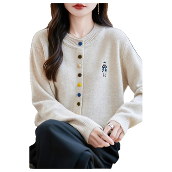 Hímzett kardigán - poliészter, hosszú ujjú, kerek nyakú, japán-koreai lazább stílus