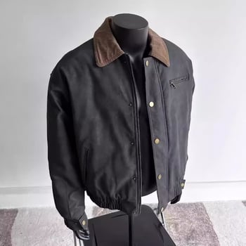 Bőrdzseki vintázs amerikai retró stílussal, valódi báránybőr, cipzár, lazább szabás