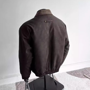 Bőrdzseki vintázs amerikai retró stílussal, valódi báránybőr, cipzár, lazább szabás