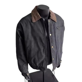 Bőrdzseki vintázs amerikai retró stílussal, valódi báránybőr, cipzár, lazább szabás