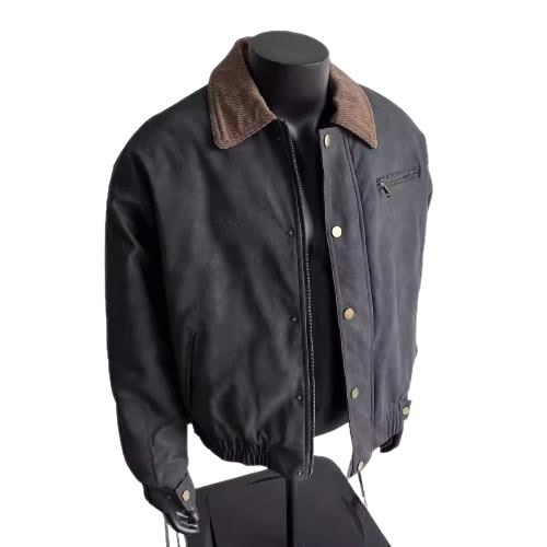 Bőrdzseki vintázs amerikai retró stílussal, valódi báránybőr, cipzár, lazább szabás