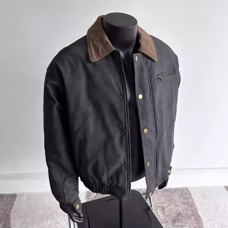 Bőrdzseki vintázs amerikai retró stílussal, valódi báránybőr, cipzár, lazább szabás