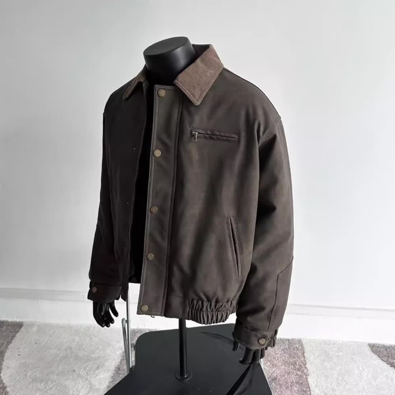 Bőrdzseki vintázs amerikai retró stílussal, valódi báránybőr, cipzár, lazább szabás