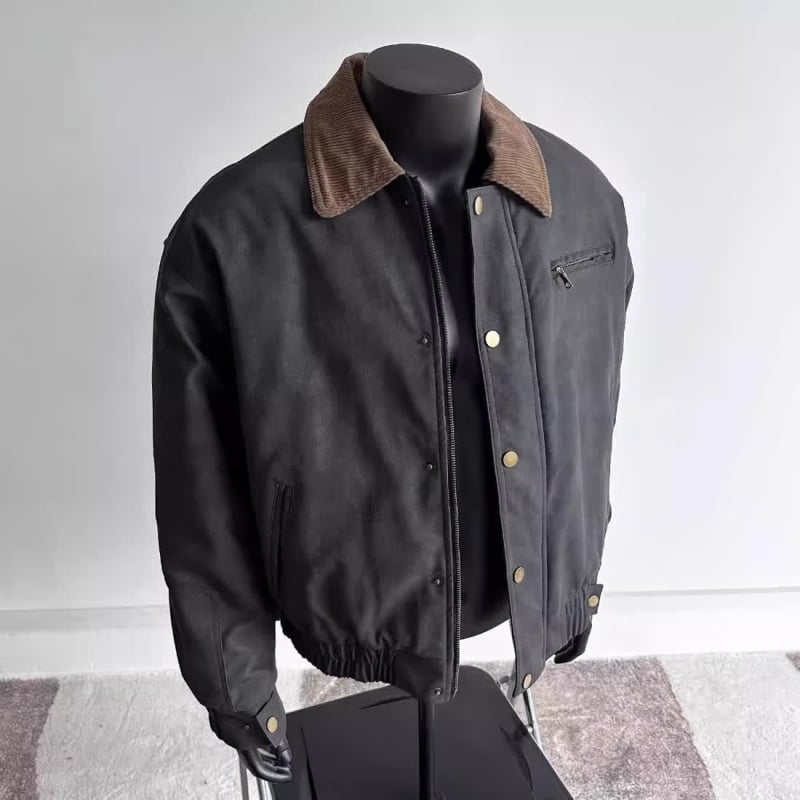 Bőrdzseki vintázs amerikai retró stílussal, valódi báránybőr, cipzár, lazább szabás