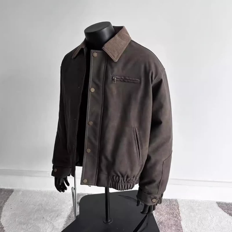 Bőrdzseki vintázs amerikai retró stílussal, valódi báránybőr, cipzár, lazább szabás