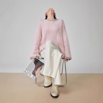 Džemper s kapuljom od mohera i poliestera, slobodan kroj, dugi rukavi, okrugli izrez