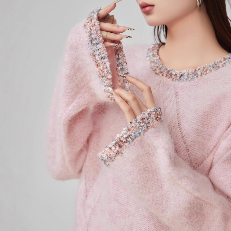 Džemper s kapuljom od mohera i poliestera, slobodan kroj, dugi rukavi, okrugli izrez