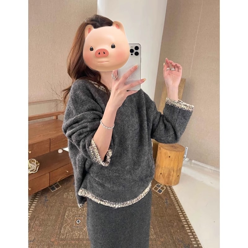 Džemper s kapuljom od mohera i poliestera, slobodan kroj, dugi rukavi, okrugli izrez