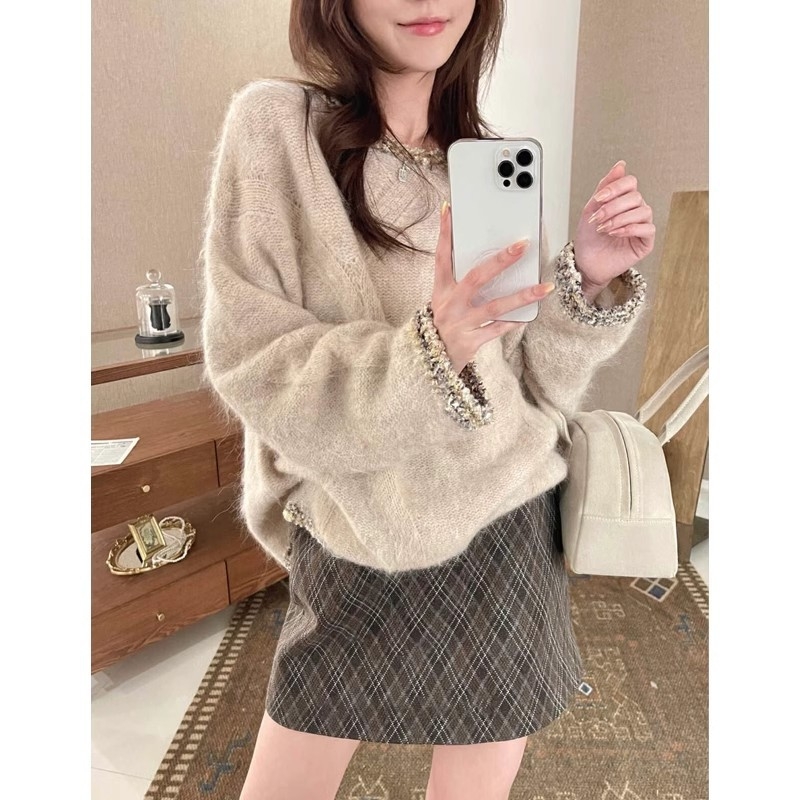 Džemper s kapuljom od mohera i poliestera, slobodan kroj, dugi rukavi, okrugli izrez