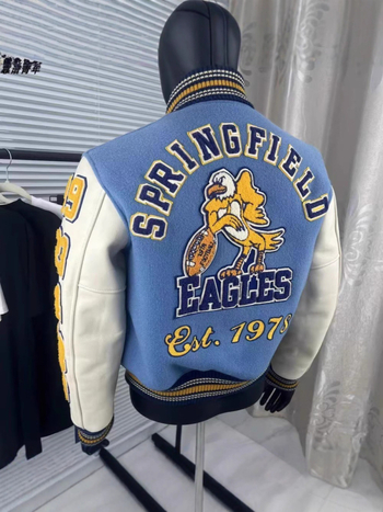 Žuto orao izšiveno baseball sako, pamuk-elastan mješavina, unisex, kratka dužina, retro američki streetwear