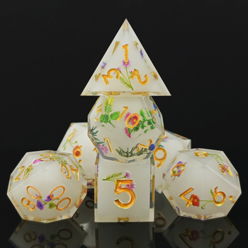 Smoljene D20 kocke s cvjetnim decalima za D&D i Cthulhu TRPG — mogućnost prilagodbe, set od 50 komada, individualno pakirane