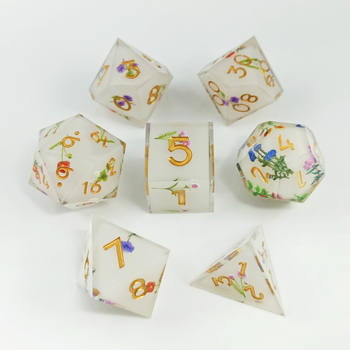 Smoljene D20 kocke s cvjetnim decalima za D&D i Cthulhu TRPG — mogućnost prilagodbe, set od 50 komada, individualno pakirane
