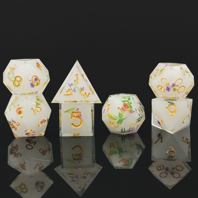 Smoljene D20 kocke s cvjetnim decalima za D&D i Cthulhu TRPG — mogućnost prilagodbe, set od 50 komada, individualno pakirane