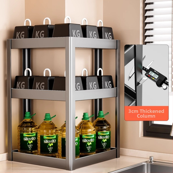 Konyhai sarokfűszeres polc - 90 fokos kialakítás, többfunkciós, szénacél, a pulton, modell HJ-NP