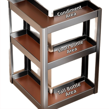 Konyhai sarokfűszeres polc - 90 fokos kialakítás, többfunkciós, szénacél, a pulton, modell HJ-NP