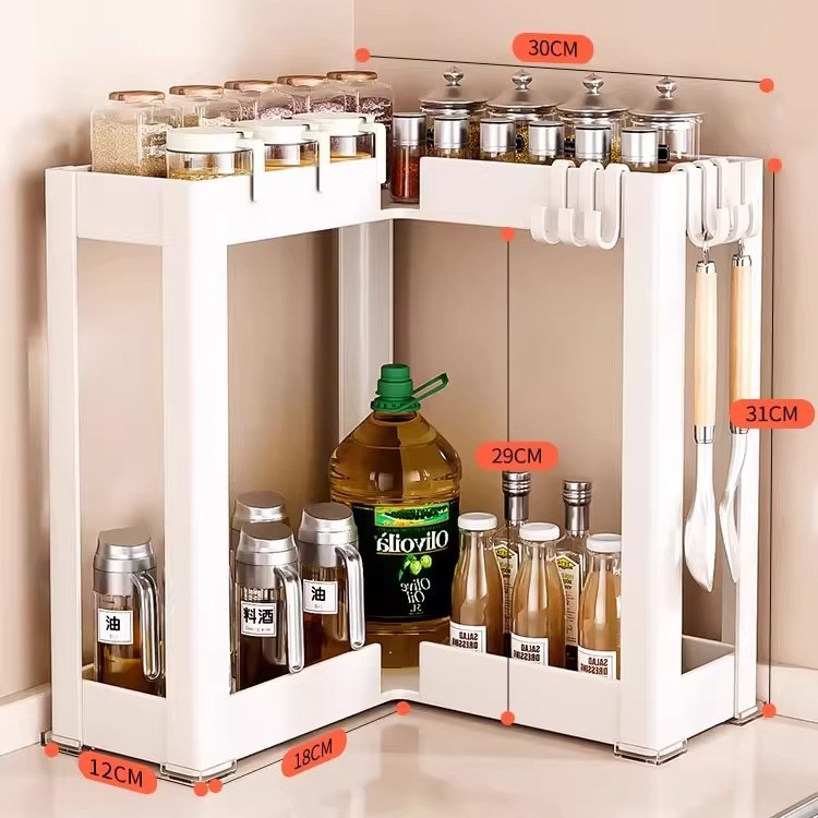 Konyhai sarokfűszeres polc - 90 fokos kialakítás, többfunkciós, szénacél, a pulton, modell HJ-NP