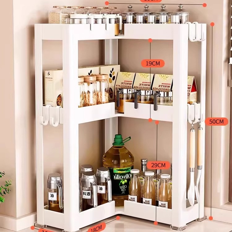 Konyhai sarokfűszeres polc - 90 fokos kialakítás, többfunkciós, szénacél, a pulton, modell HJ-NP