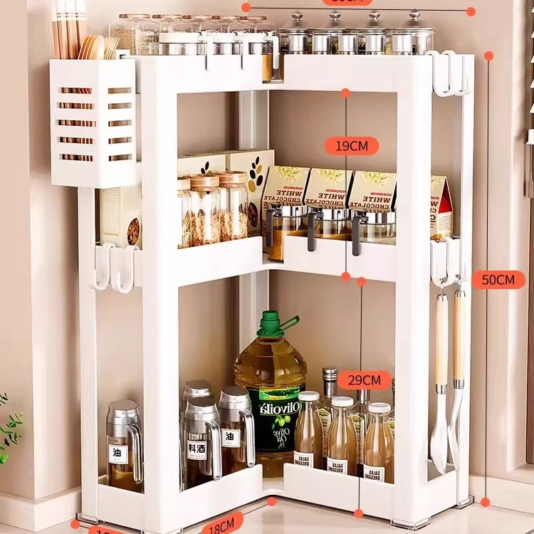 Konyhai sarokfűszeres polc - 90 fokos kialakítás, többfunkciós, szénacél, a pulton, modell HJ-NP