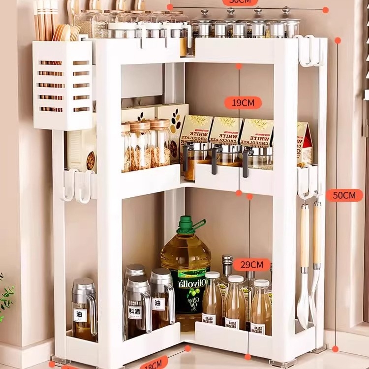 Konyhai sarokfűszeres polc - 90 fokos kialakítás, többfunkciós, szénacél, a pulton, modell HJ-NP