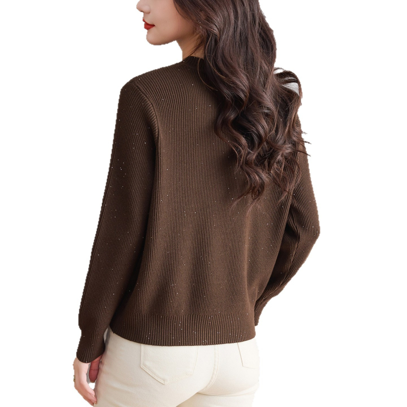 Γυναικείο πλεκτό τοπ με στρογγυλή λαιμόκοψη, διαμαντωμένο πλέξιμο, μείγμα πολυεστέρα-βισκόζης, κοντή γραμμή, μακριά μανίκια